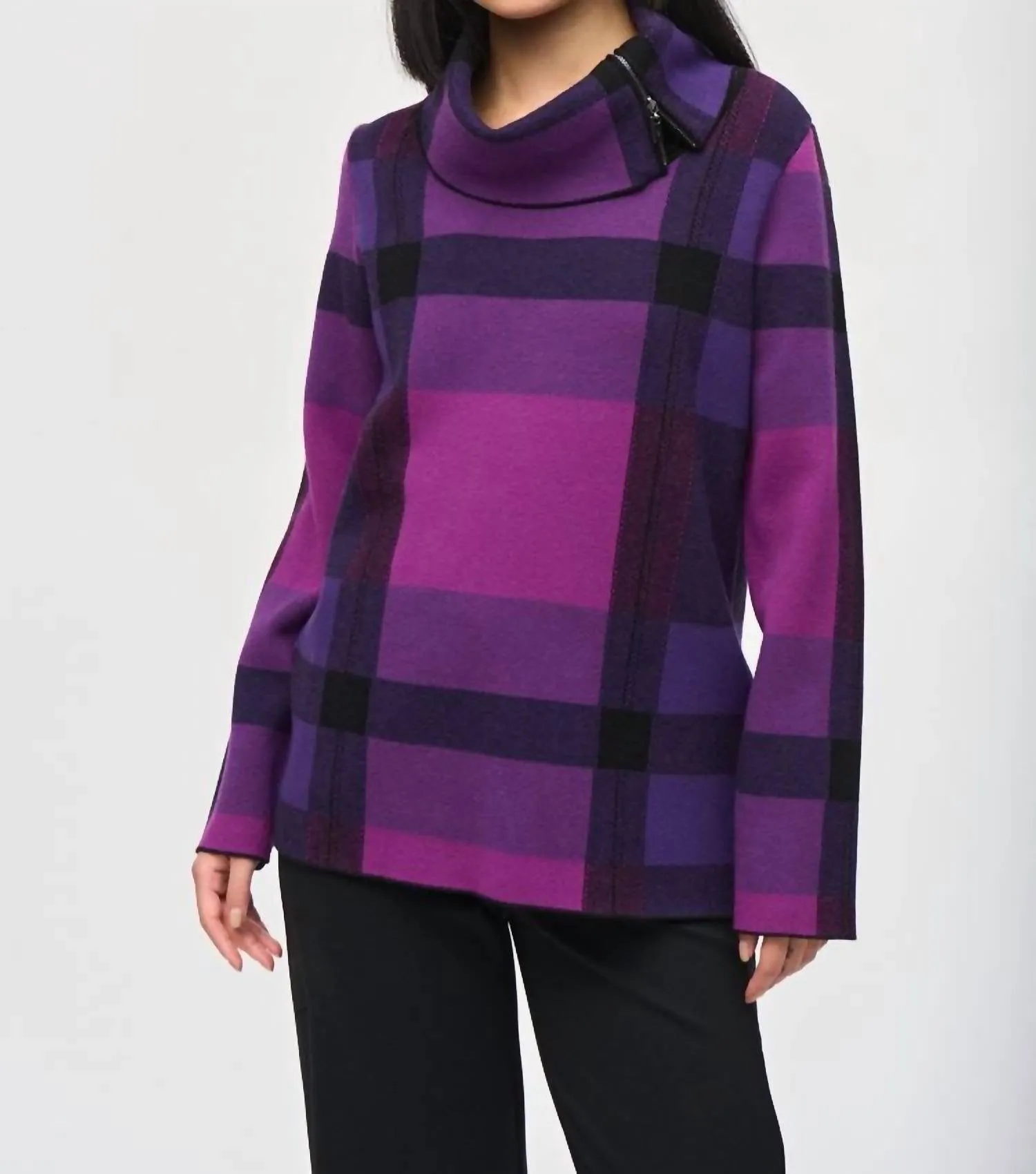 Pull à col ras du cou en jacquard à motifs, couleur Impératrice/mystique/noir