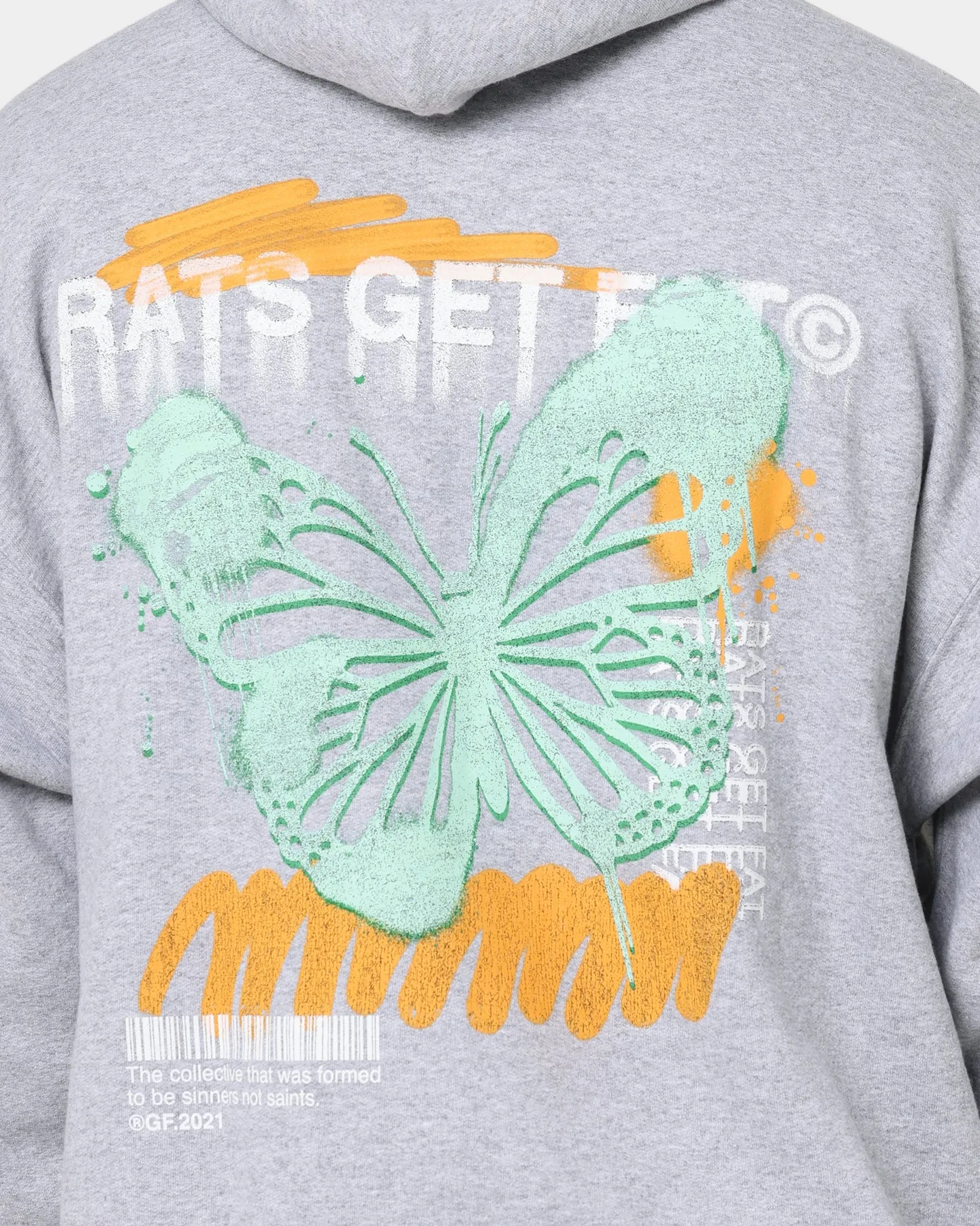 Pull à capuche Rats Get Fat avec motif papillon spray gris