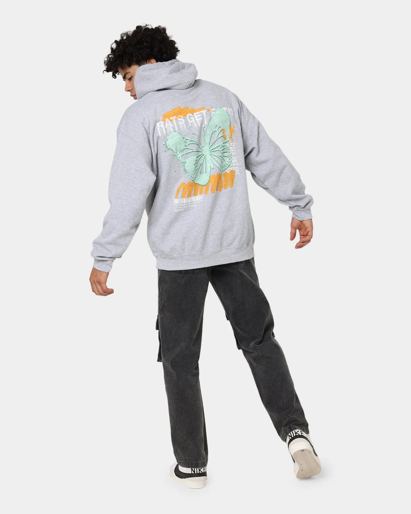 Pull à capuche Rats Get Fat avec motif papillon spray gris