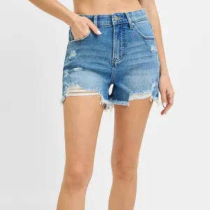 Risen Women's High Rise Distressed Shorts