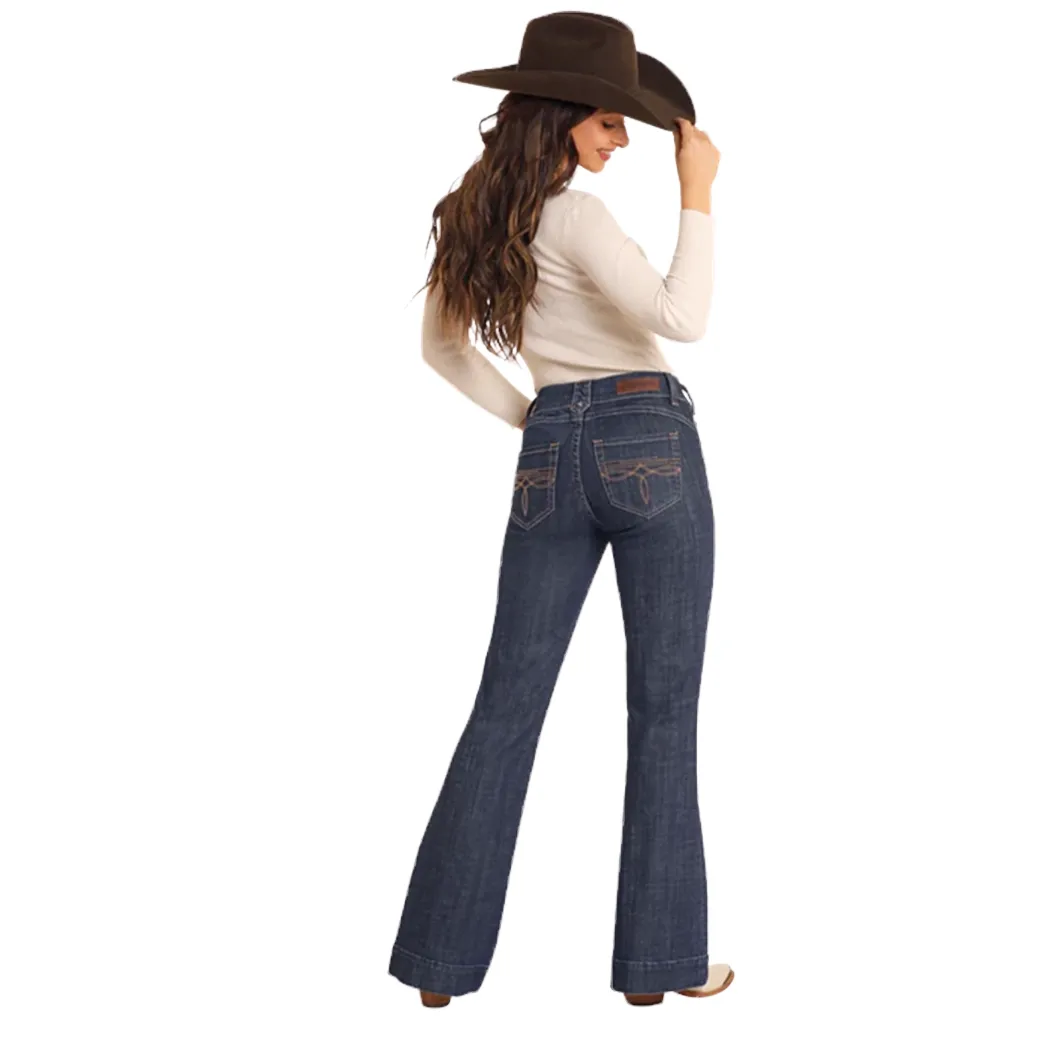 Jean Rock & Roll pour Femmes en Denim Lavage Foncé