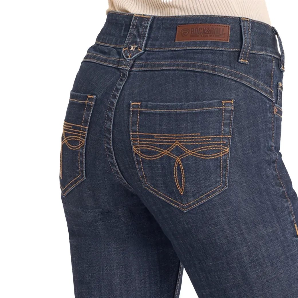 Jean Rock & Roll pour Femmes en Denim Lavage Foncé
