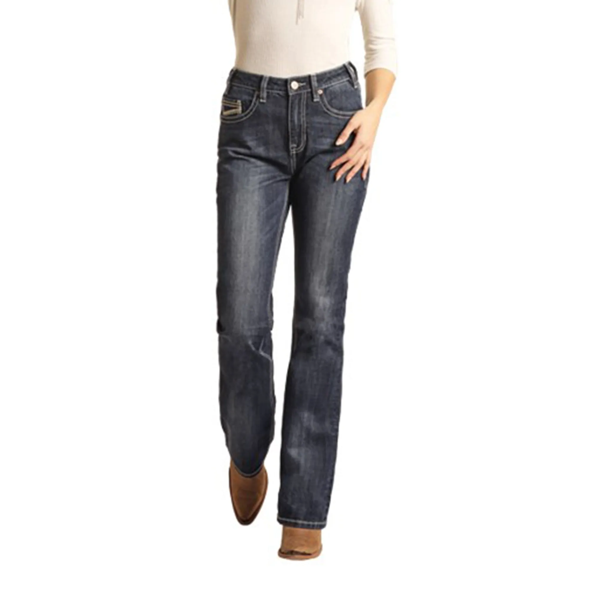 Jeans Bootcut Femme Vintage Foncé Rock & Roll à Taille Haute