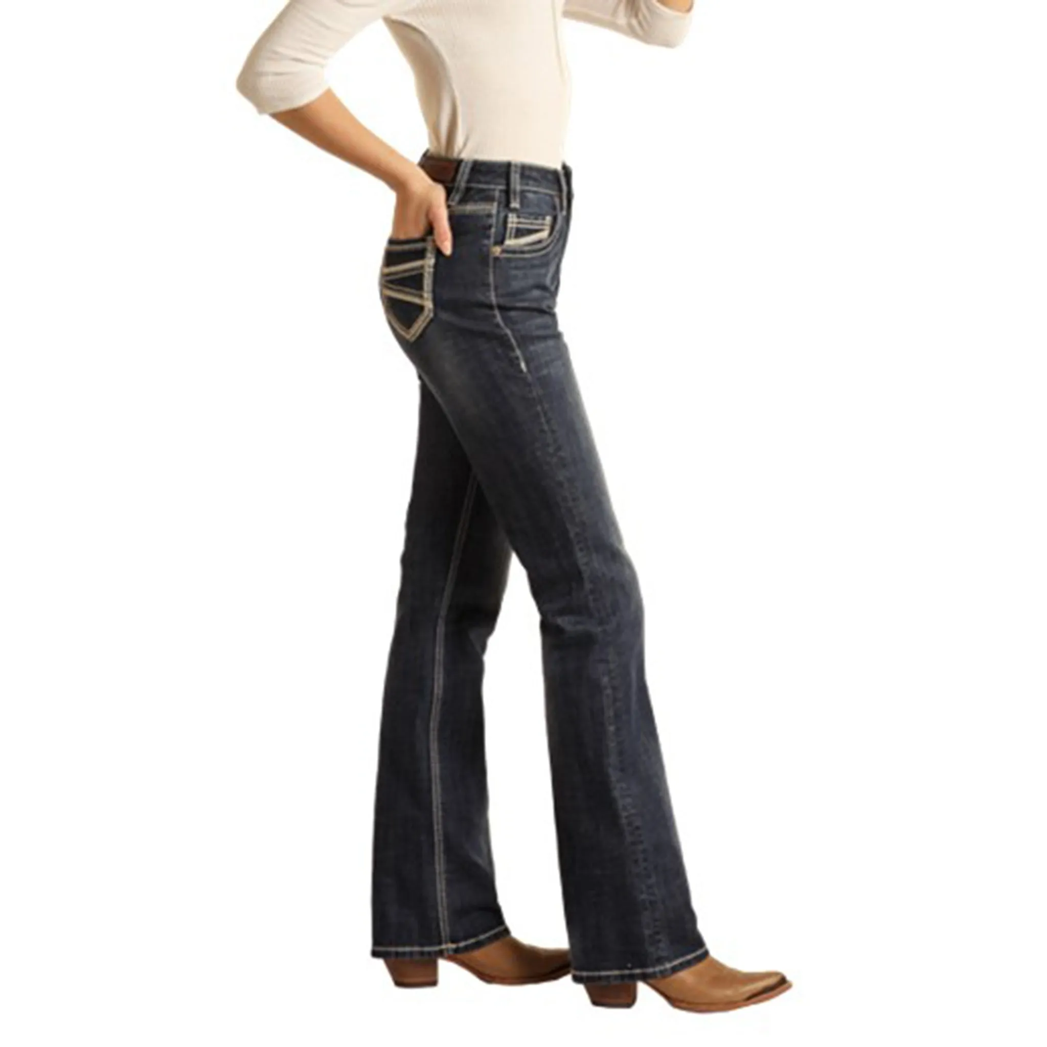 Jeans Bootcut Femme Vintage Foncé Rock & Roll à Taille Haute