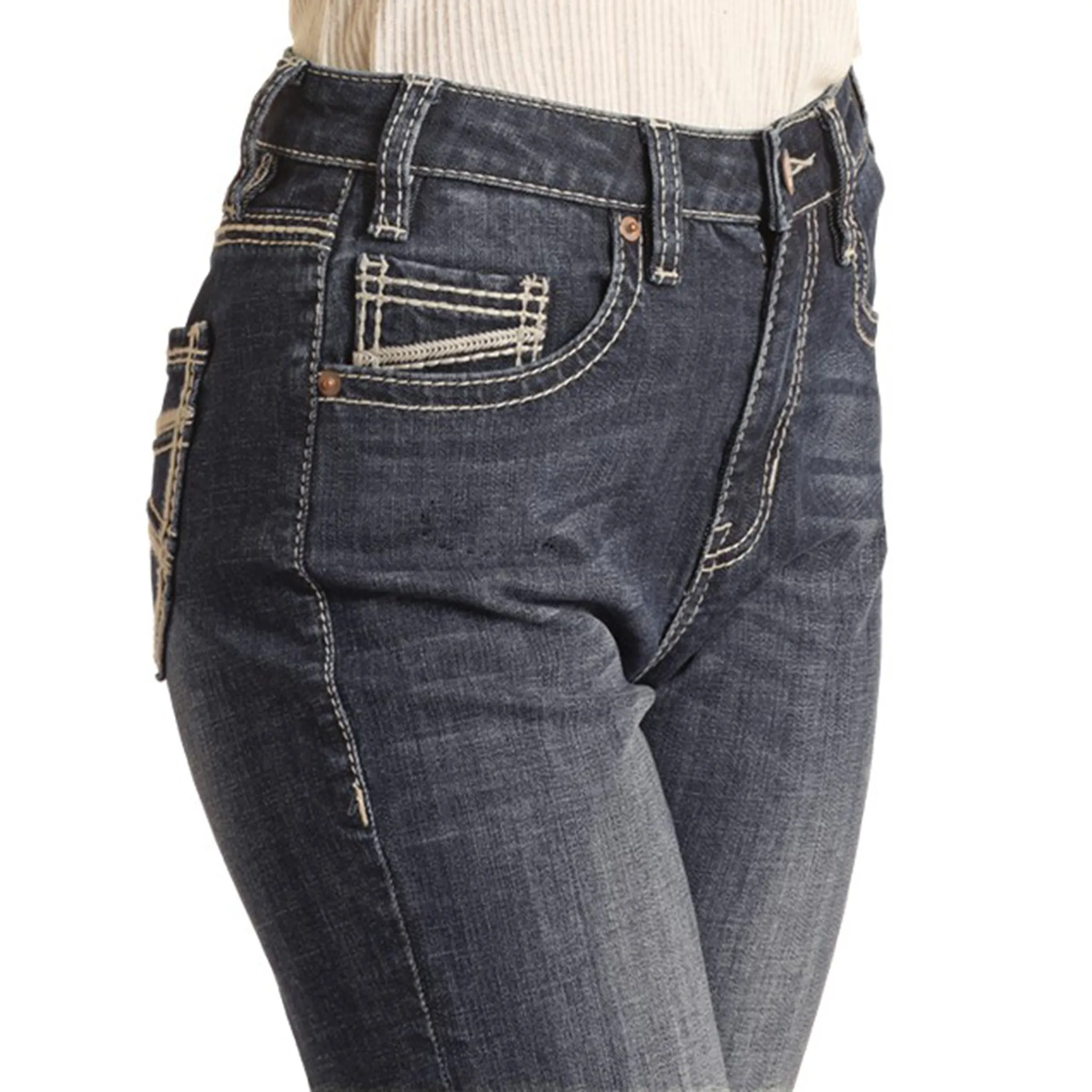 Jeans Bootcut Femme Vintage Foncé Rock & Roll à Taille Haute