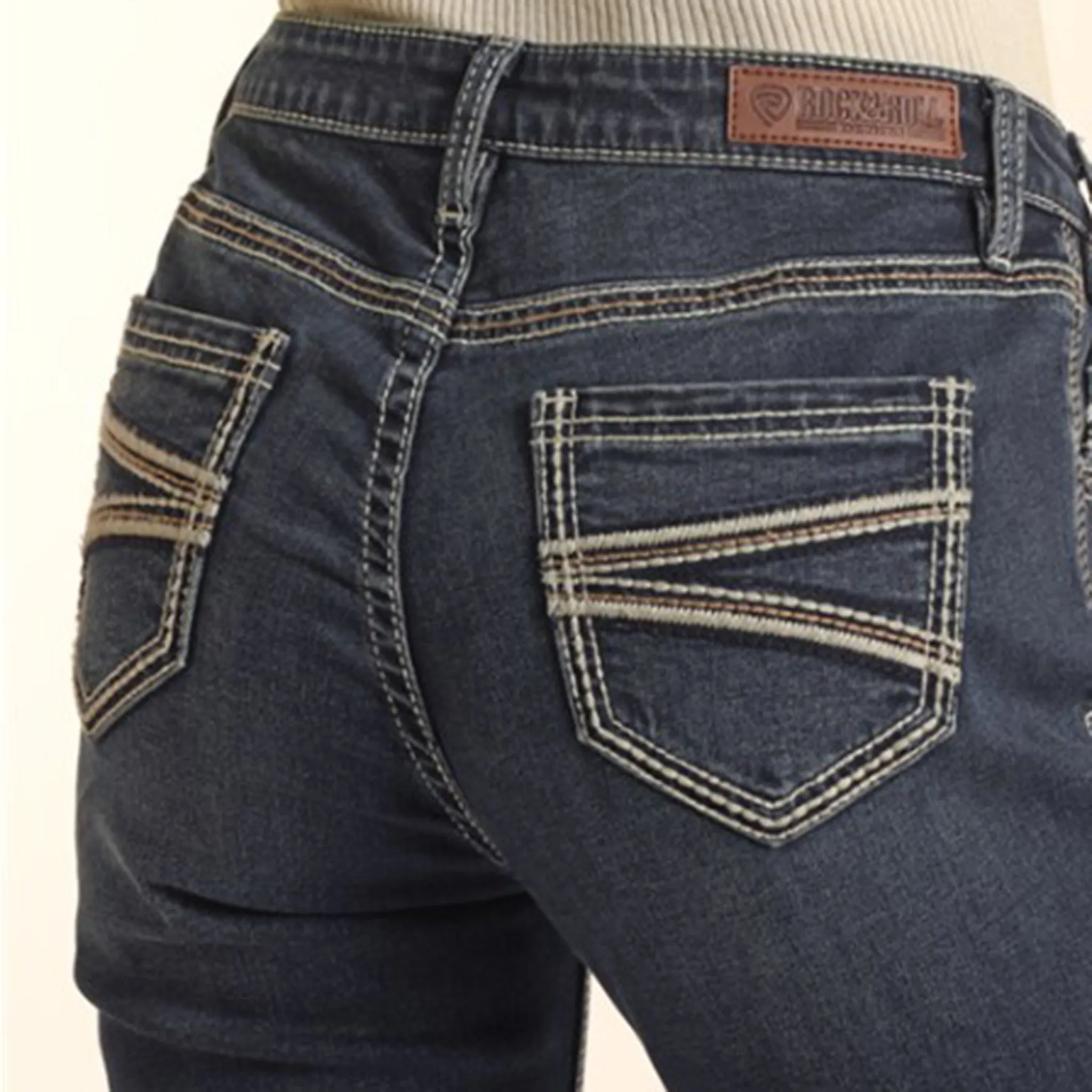 Rock & Roll Femme Bootcut à Surpiqûres en Corde Bleu Foncé