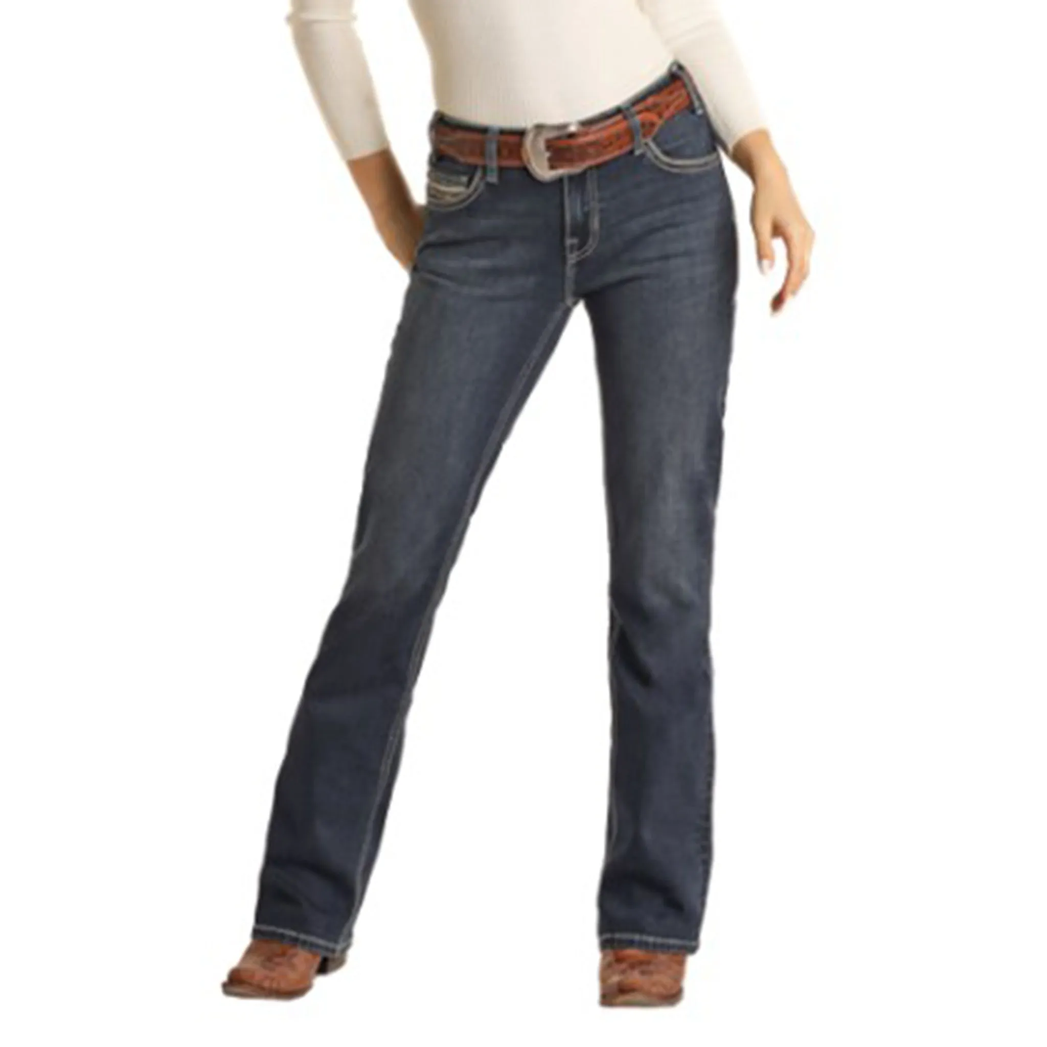 Rock & Roll Femme Bootcut à Surpiqûres en Corde Bleu Foncé