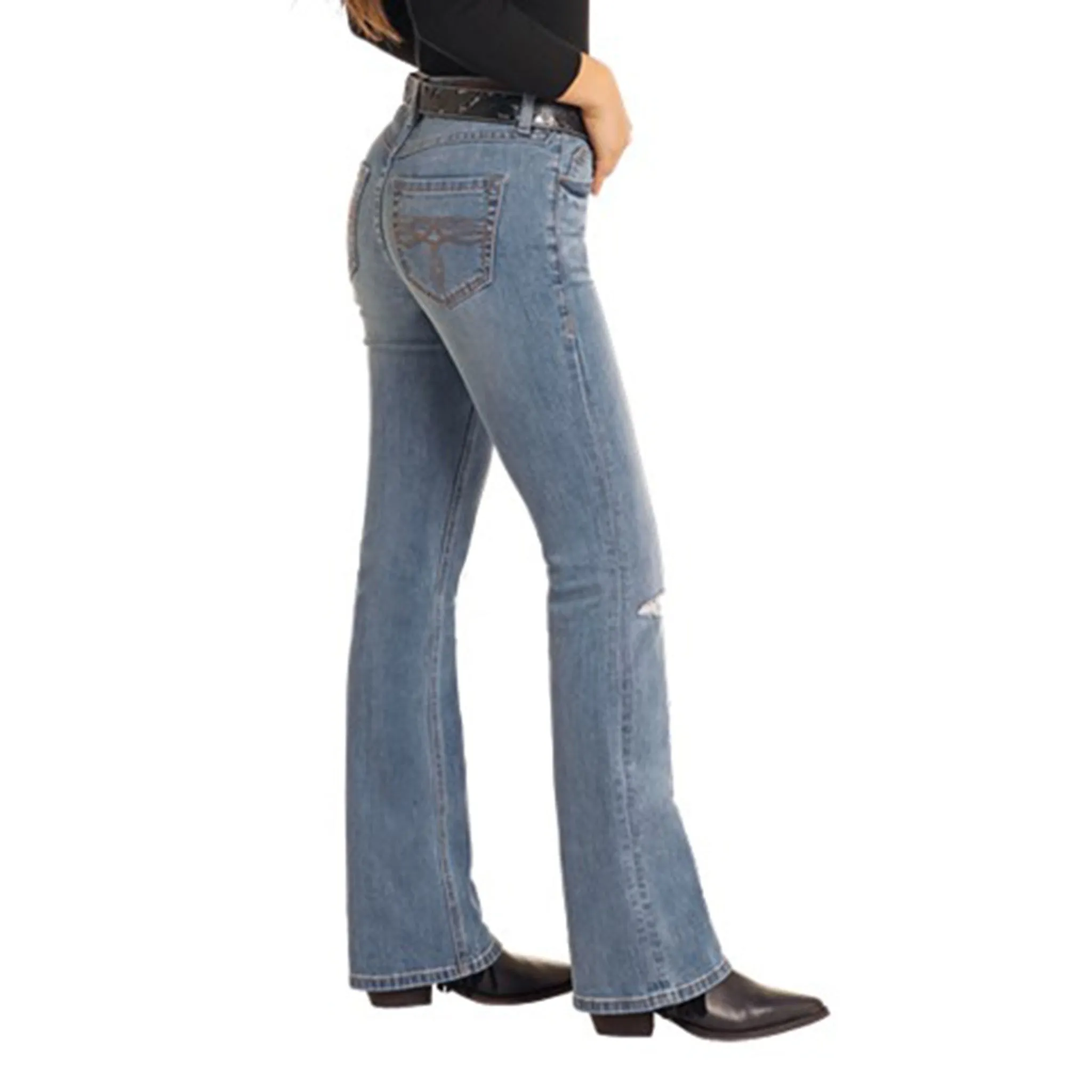 Jeans Boot Cut Femme Rock & Roll Délavé Moyen