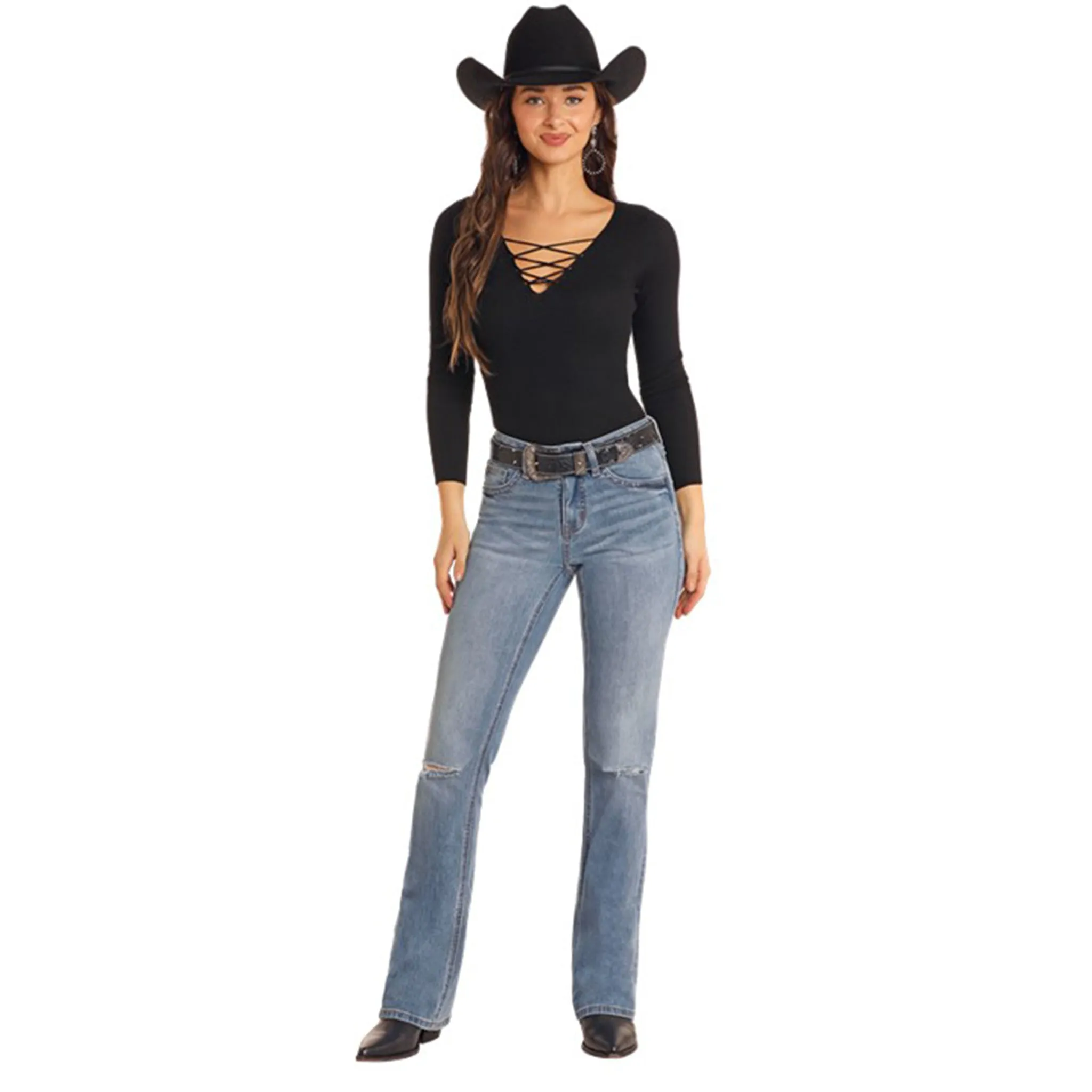 Jeans Boot Cut Femme Rock & Roll Délavé Moyen