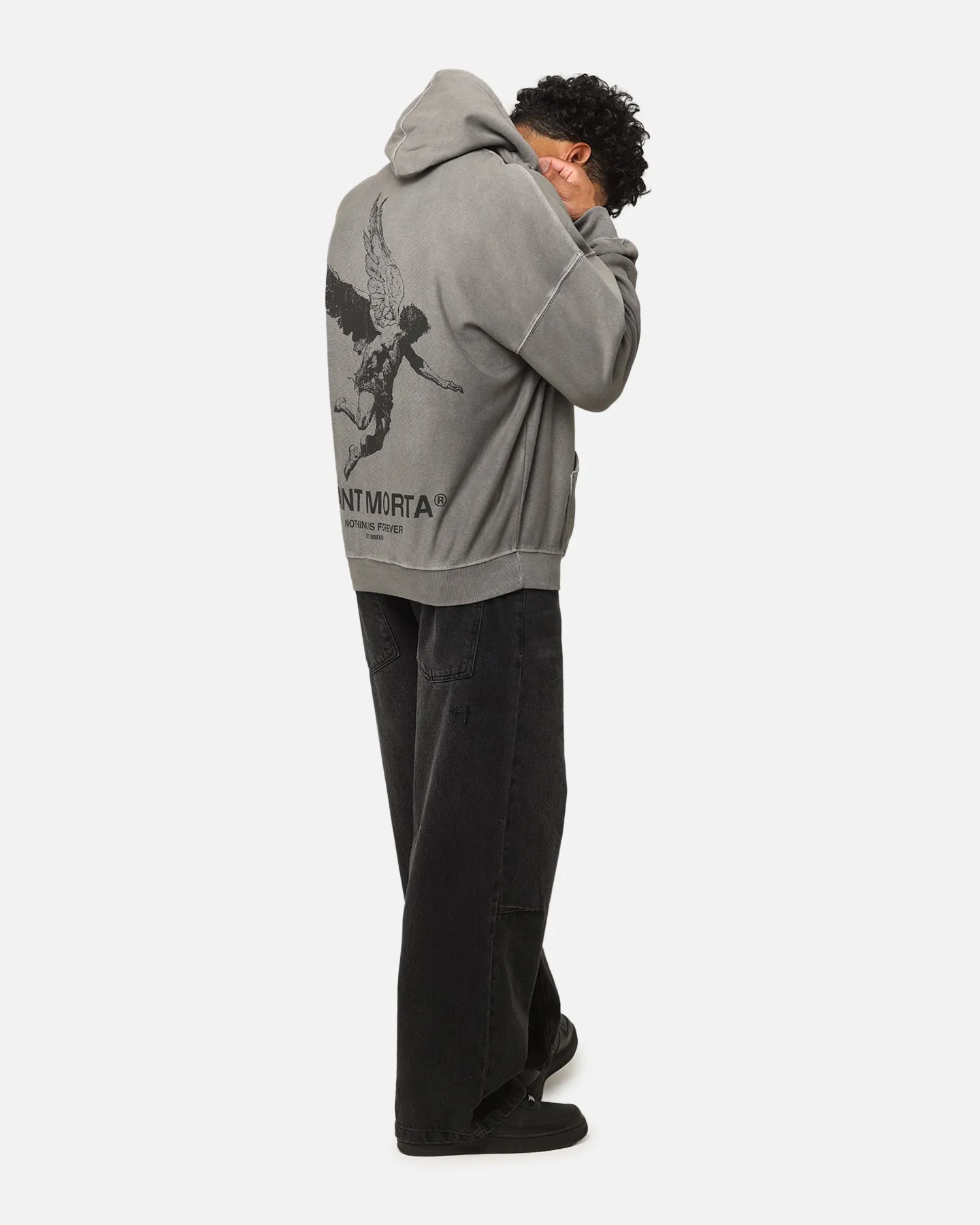 Saint Morta Rien n'est éternel Boxy Hoodie Lavé Charbon