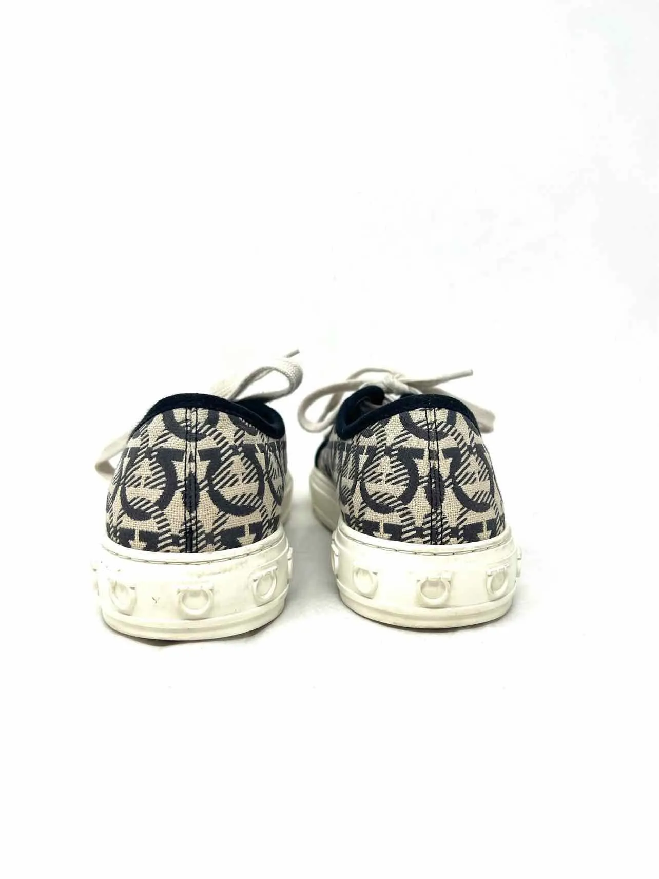 Salvatore Ferragamo Taille 8.5 Beige/Noir Lacets Signature Chaussures Sneakers Telles Quelles