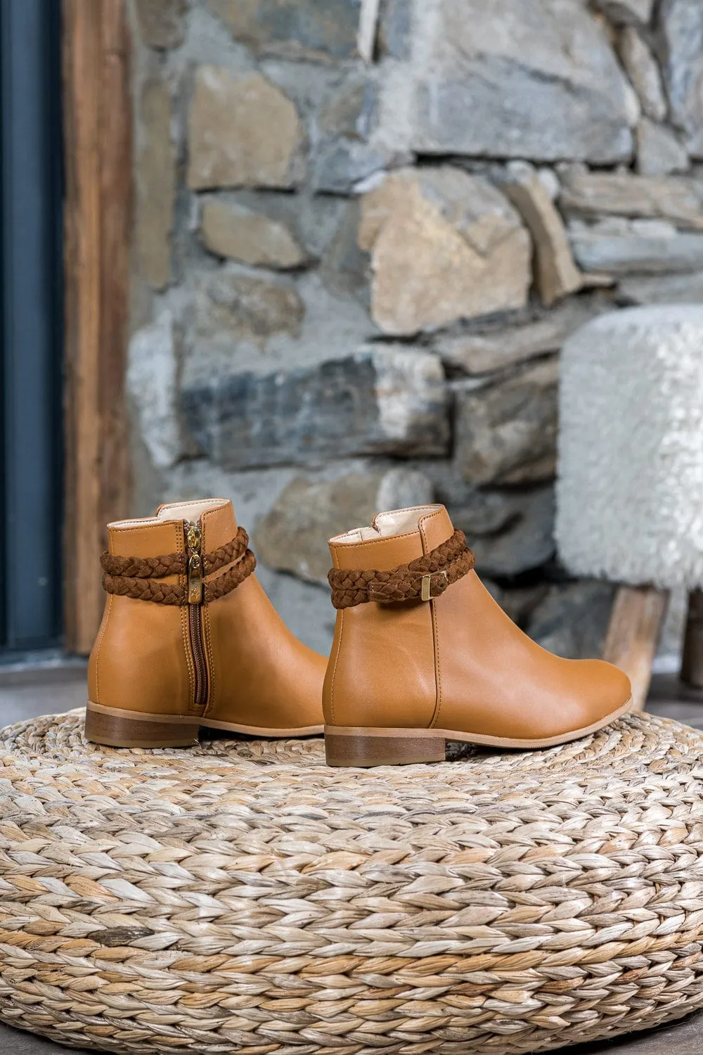 Bottes Scandinaves en Simili-Cuir Tressé - Camel