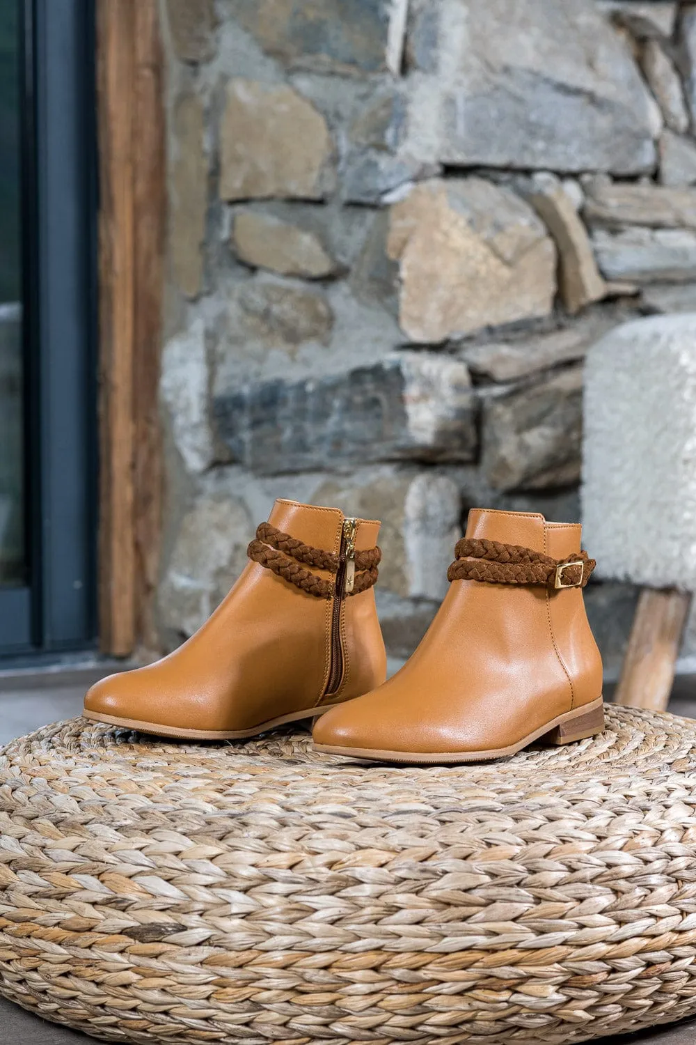 Bottes Scandinaves en Simili-Cuir Tressé - Camel