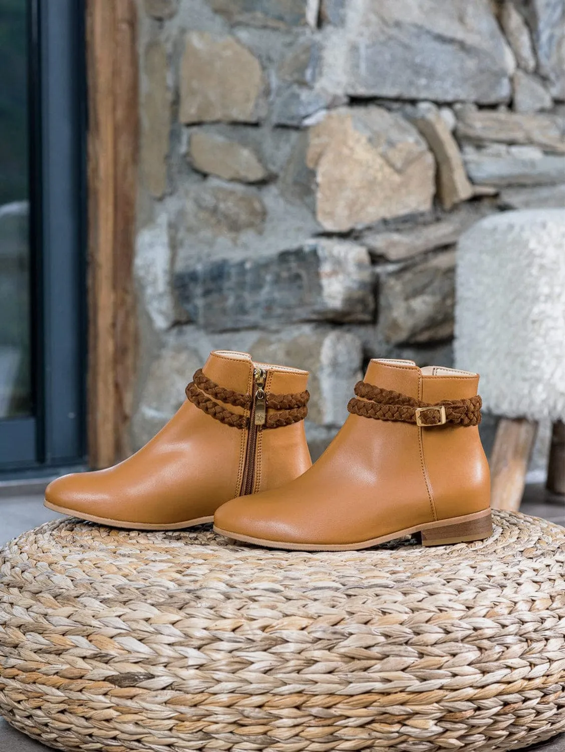 Bottes Scandinaves en Simili-Cuir Tressé - Camel