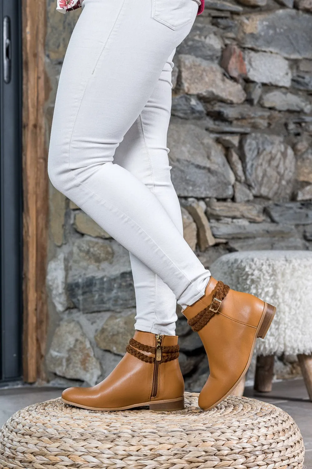 Bottes Scandinaves en Simili-Cuir Tressé - Camel
