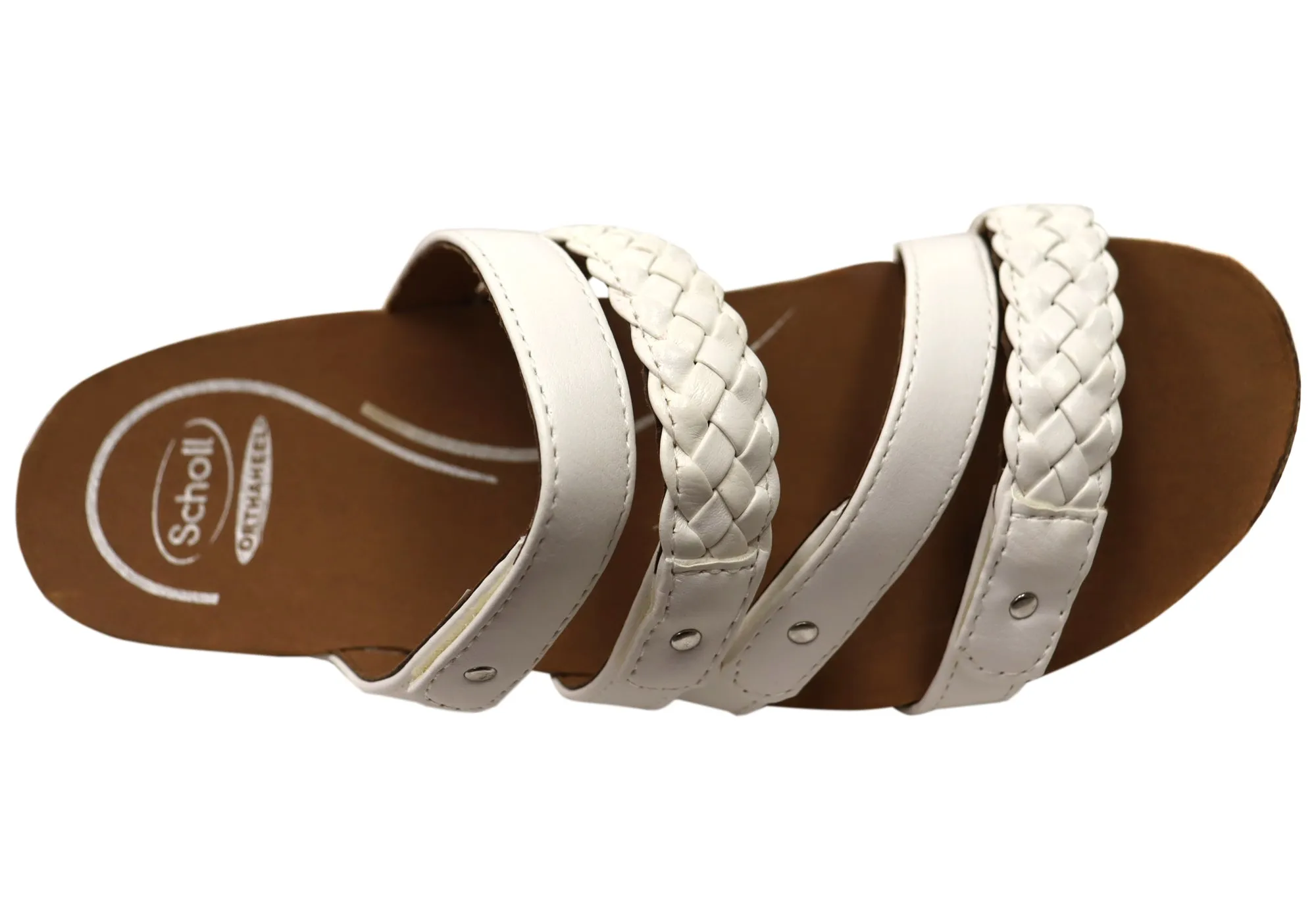 Scholl Orthaheel Jane Sandales à Glissement Femme à Talon Larges et Confortables Chaussures Scholl Orthaheel