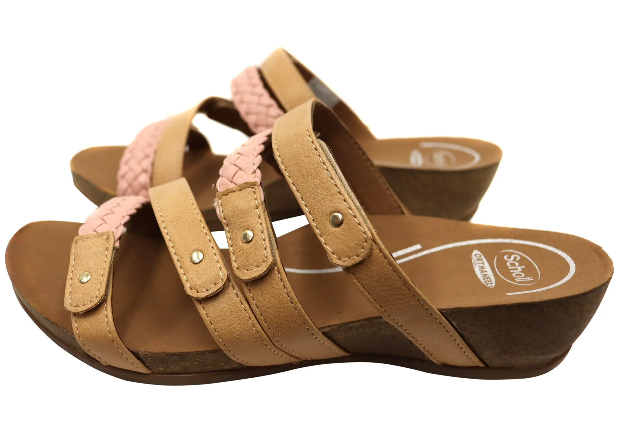 Scholl Orthaheel Jane Sandales à Glissement Femme à Talon Larges et Confortables Chaussures Scholl Orthaheel
