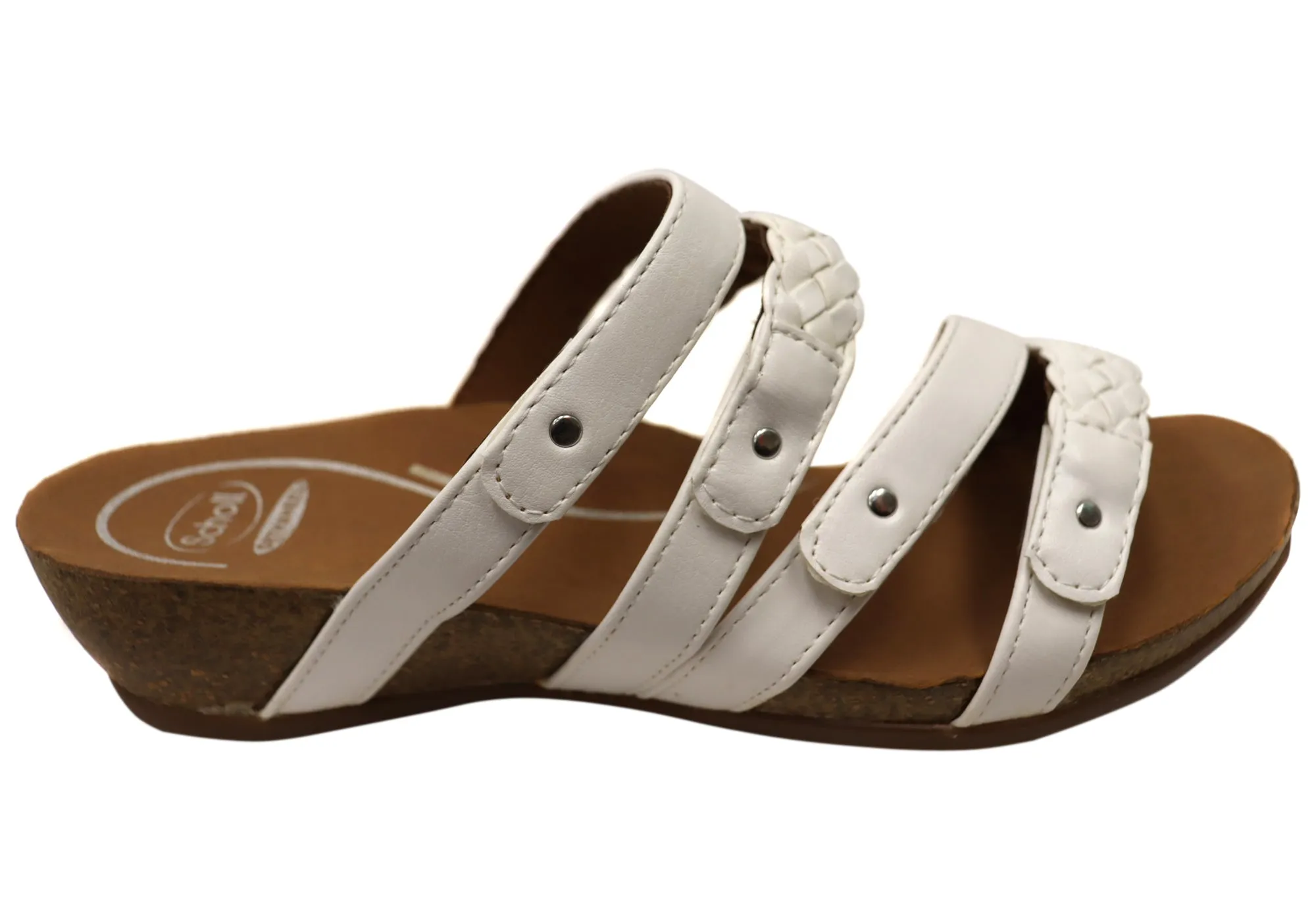 Scholl Orthaheel Jane Sandales à Glissement Femme à Talon Larges et Confortables Chaussures Scholl Orthaheel