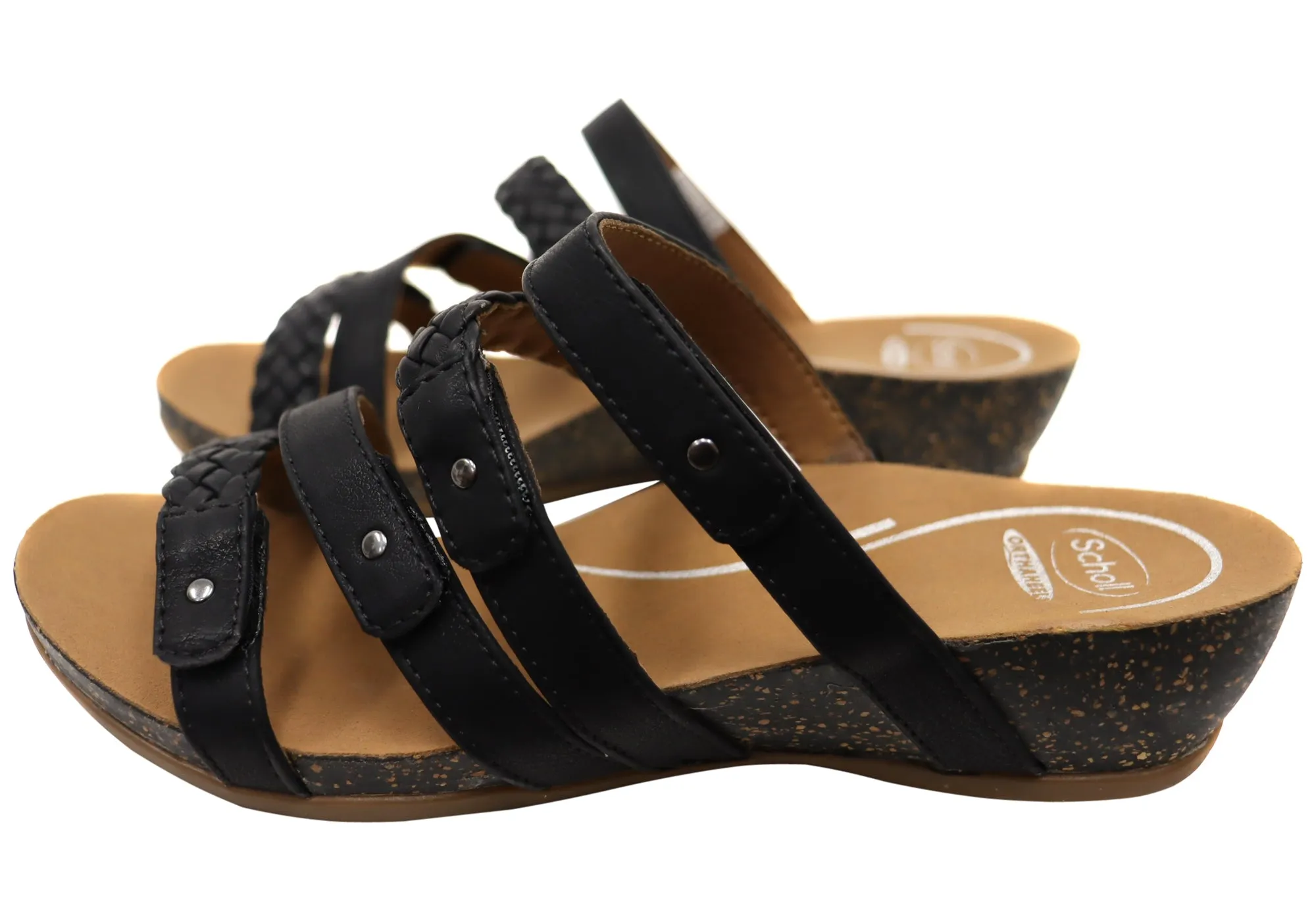 Scholl Orthaheel Jane Sandales à Glissement Femme à Talon Larges et Confortables Chaussures Scholl Orthaheel