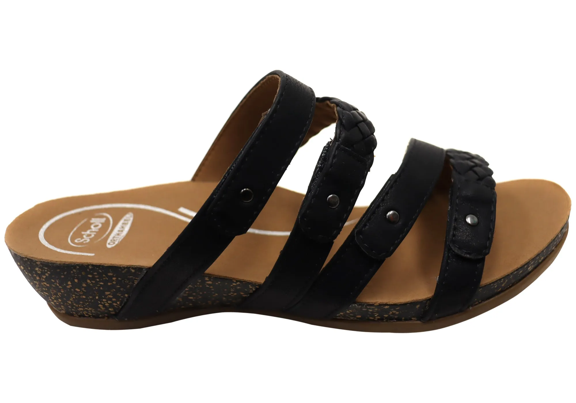Scholl Orthaheel Jane Sandales à Glissement Femme à Talon Larges et Confortables Chaussures Scholl Orthaheel