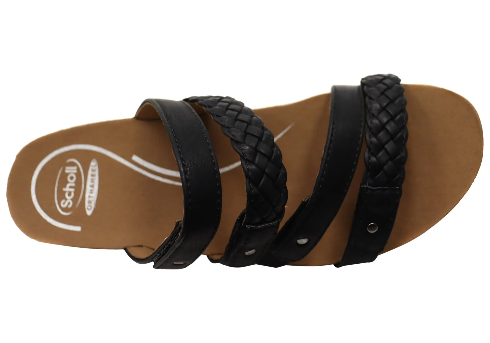 Scholl Orthaheel Jane Sandales à Glissement Femme à Talon Larges et Confortables Chaussures Scholl Orthaheel