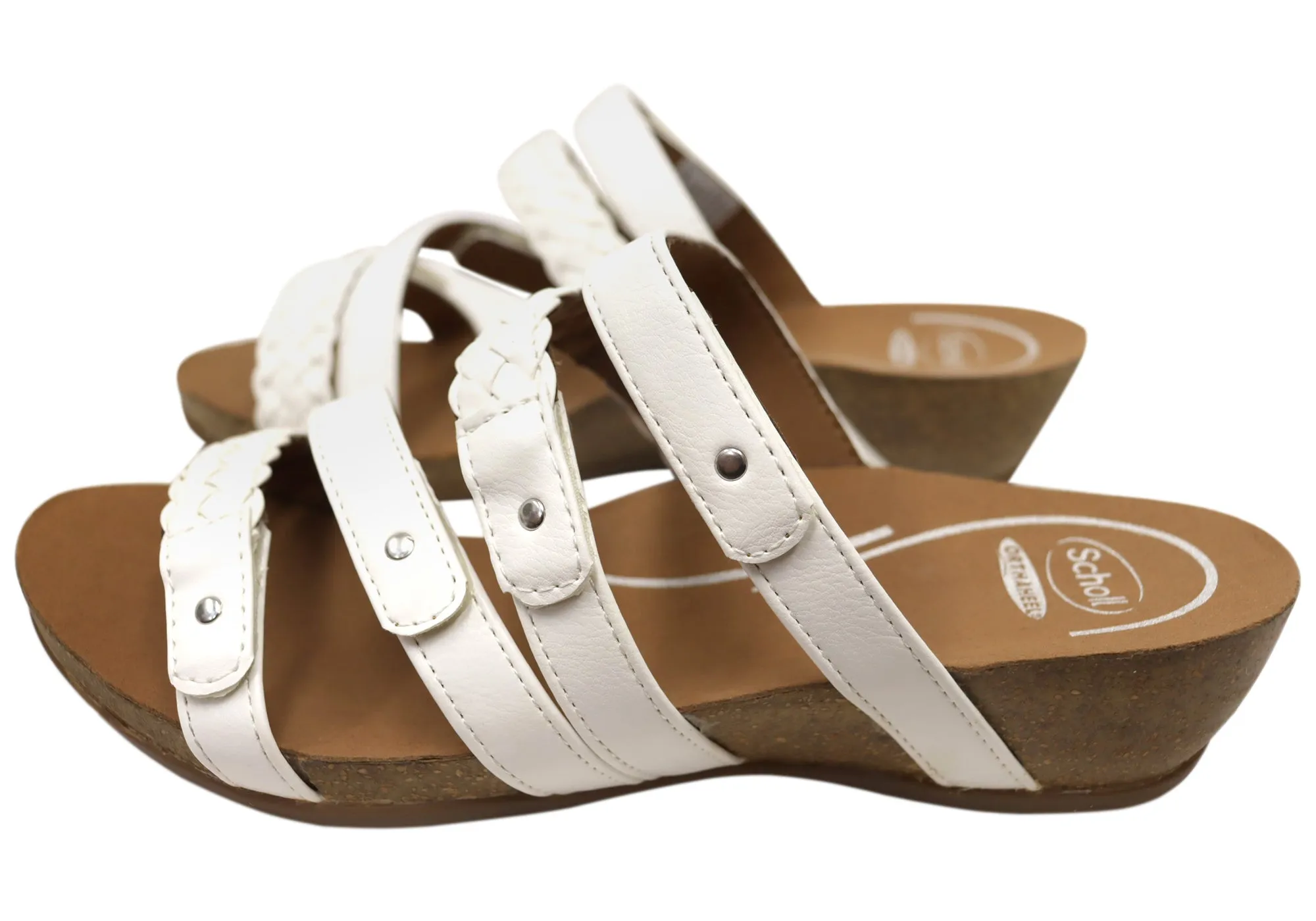 Scholl Orthaheel Jane Sandales à Glissement Femme à Talon Larges et Confortables Chaussures Scholl Orthaheel