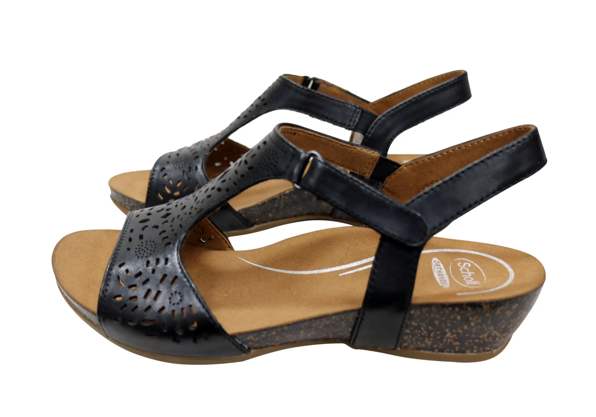 Sandales en cuir à talon compensé confortables et soutenues pour femmes Julie Orthaheel de Scholl - Chaussures Orthaheel Scholl