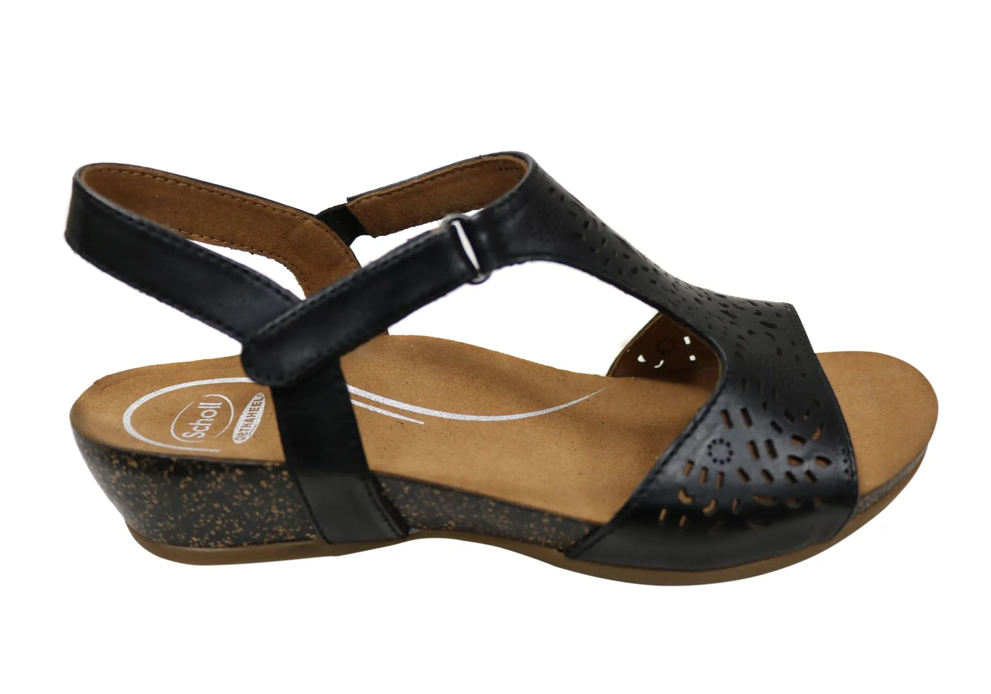 Sandales en cuir à talon compensé confortables et soutenues pour femmes Julie Orthaheel de Scholl - Chaussures Orthaheel Scholl