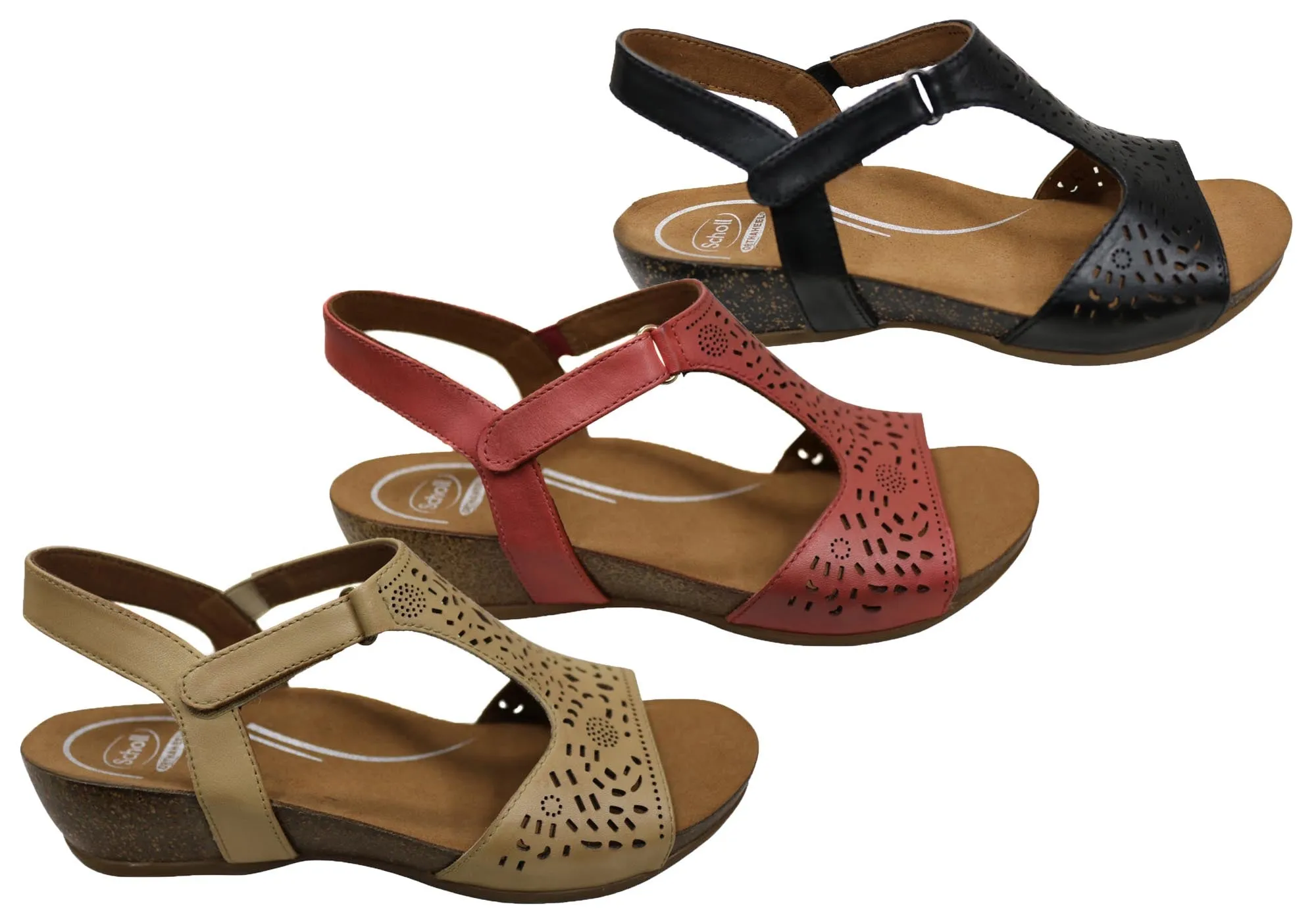 Sandales en cuir à talon compensé confortables et soutenues pour femmes Julie Orthaheel de Scholl - Chaussures Orthaheel Scholl