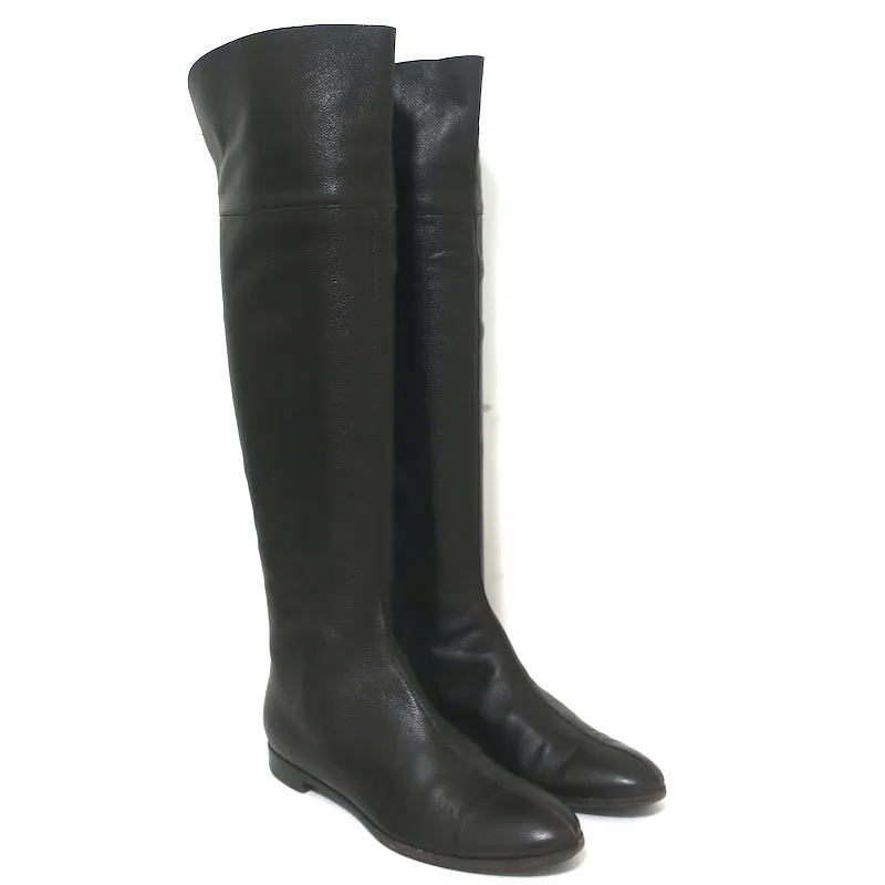 Bottes plates Sergio Rossi montantes en cuir grainé marron foncé taille 37