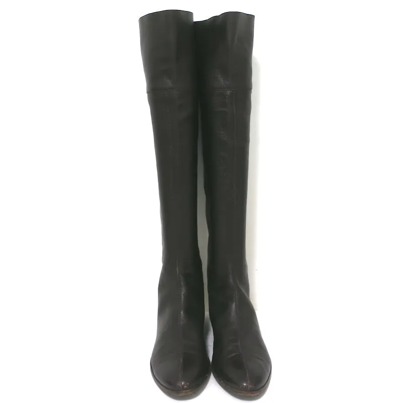 Bottes plates Sergio Rossi montantes en cuir grainé marron foncé taille 37