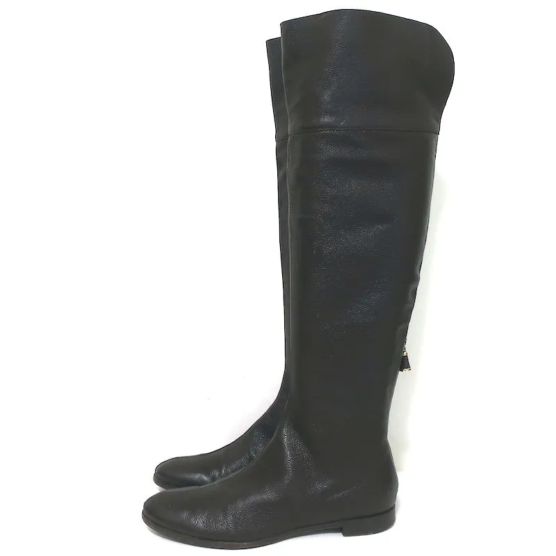 Bottes plates Sergio Rossi montantes en cuir grainé marron foncé taille 37
