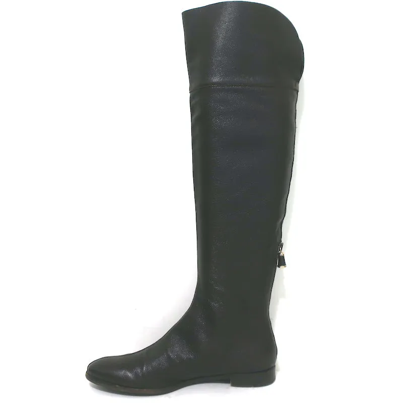 Bottes plates Sergio Rossi montantes en cuir grainé marron foncé taille 37