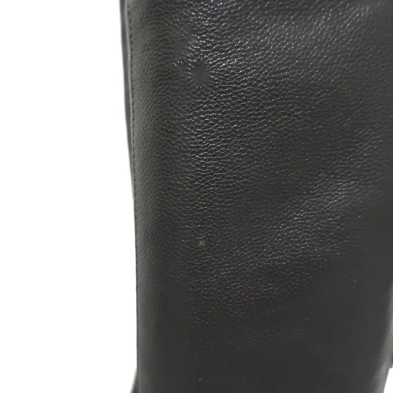 Bottes plates Sergio Rossi montantes en cuir grainé marron foncé taille 37