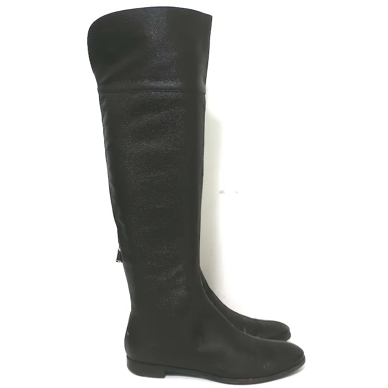 Bottes plates Sergio Rossi montantes en cuir grainé marron foncé taille 37
