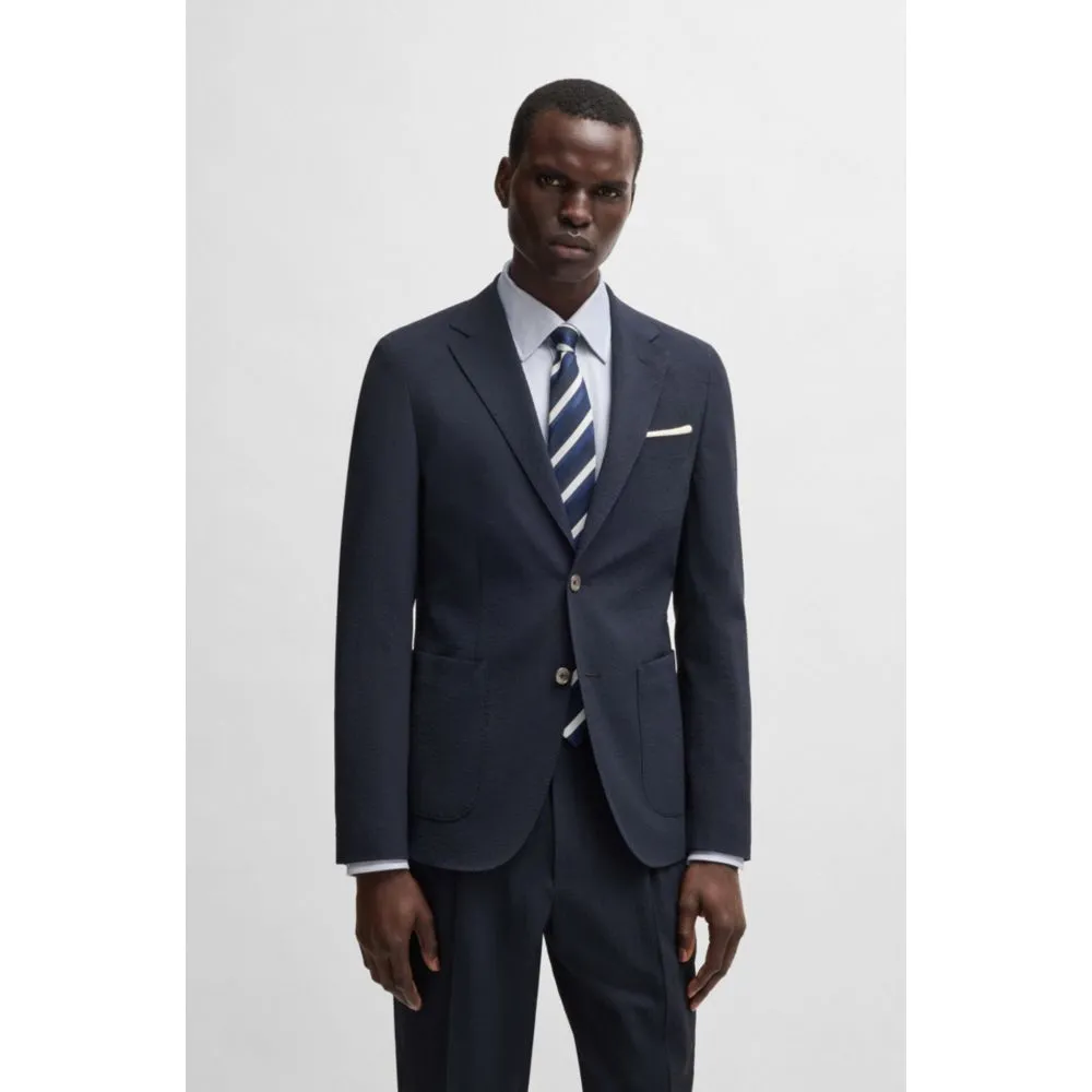 Veste slim-fit en laine seersucker avec soie