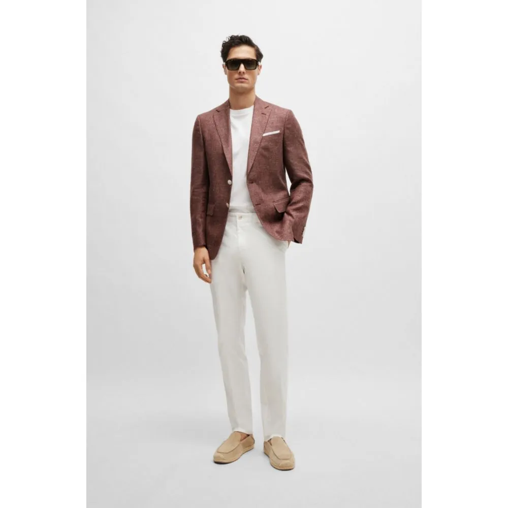 Veste ajustée en laine vierge et lin à motifs