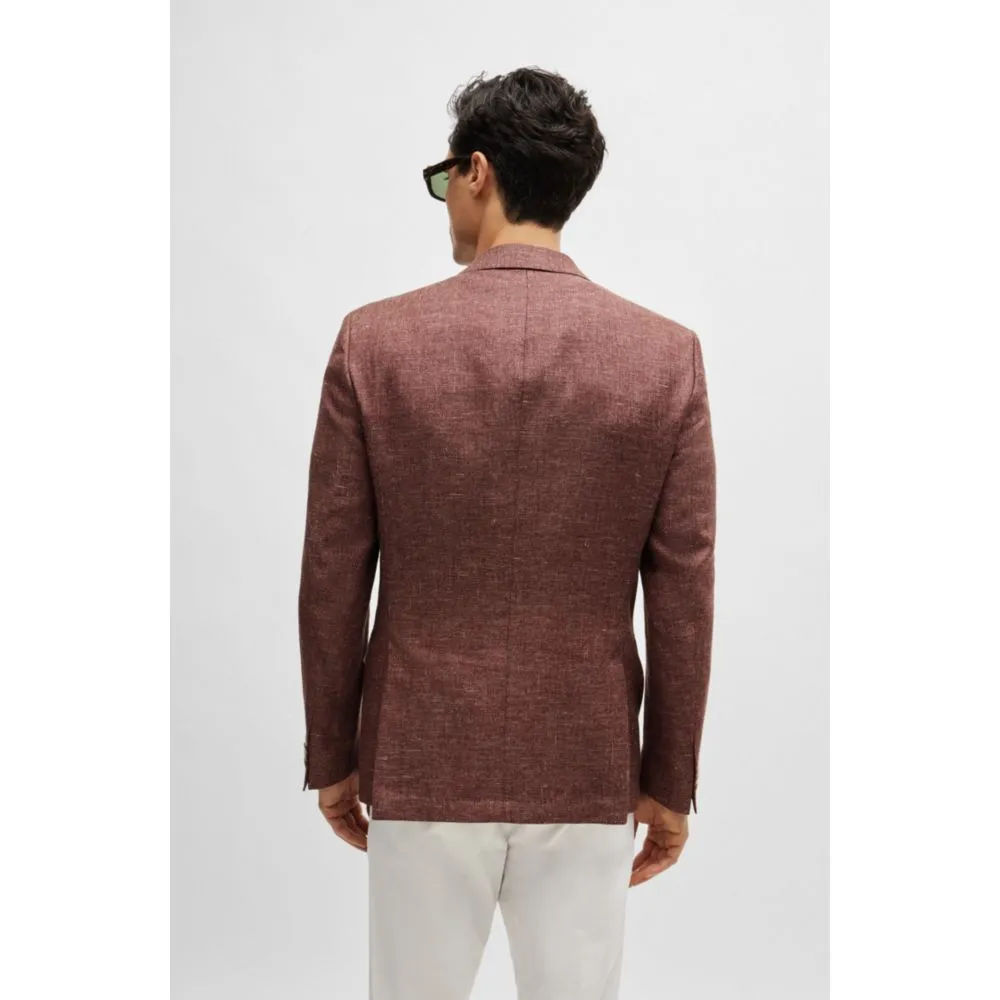 Veste ajustée en laine vierge et lin à motifs