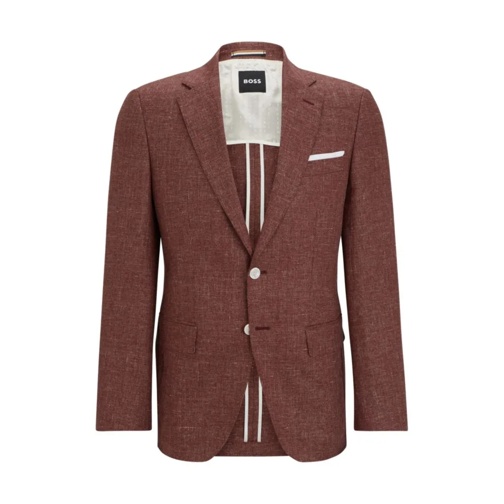 Veste ajustée en laine vierge et lin à motifs