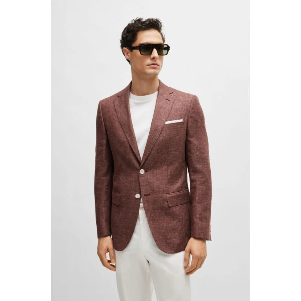 Veste ajustée en laine vierge et lin à motifs