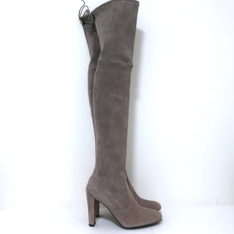 Bottes Stuart Weitzman Highland montantes en suède taupe gris taille 9.5