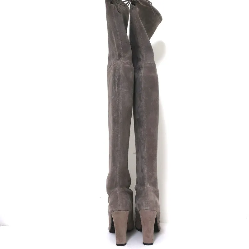 Bottes Stuart Weitzman Highland montantes en suède taupe gris taille 9.5
