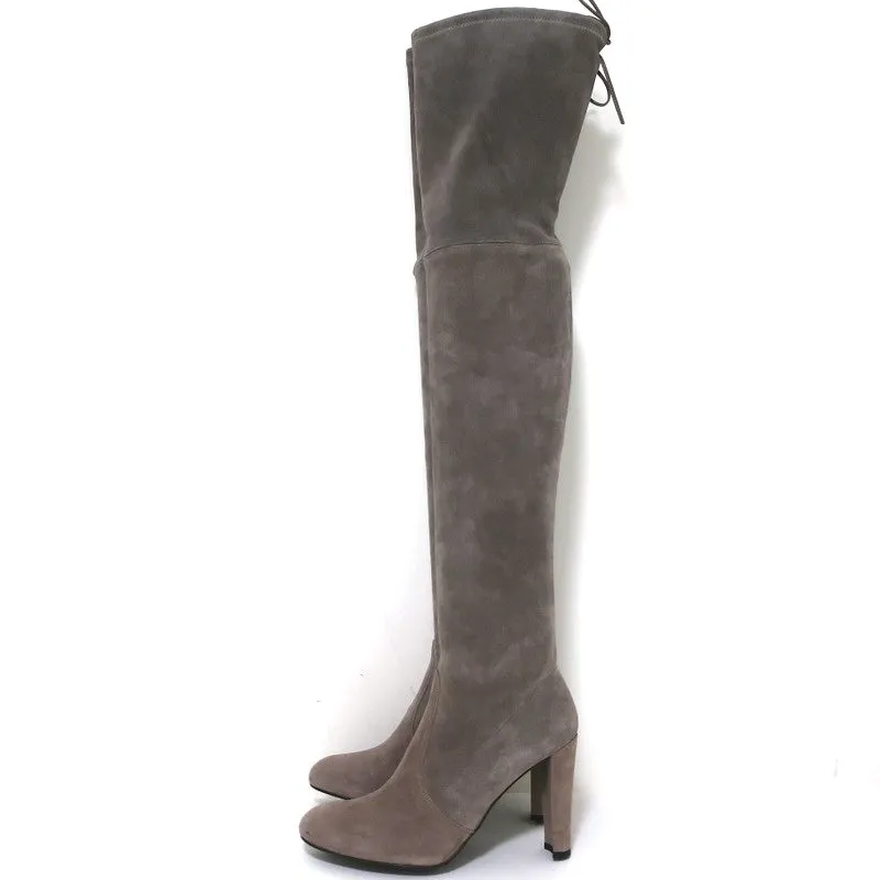 Bottes Stuart Weitzman Highland montantes en suède taupe gris taille 9.5