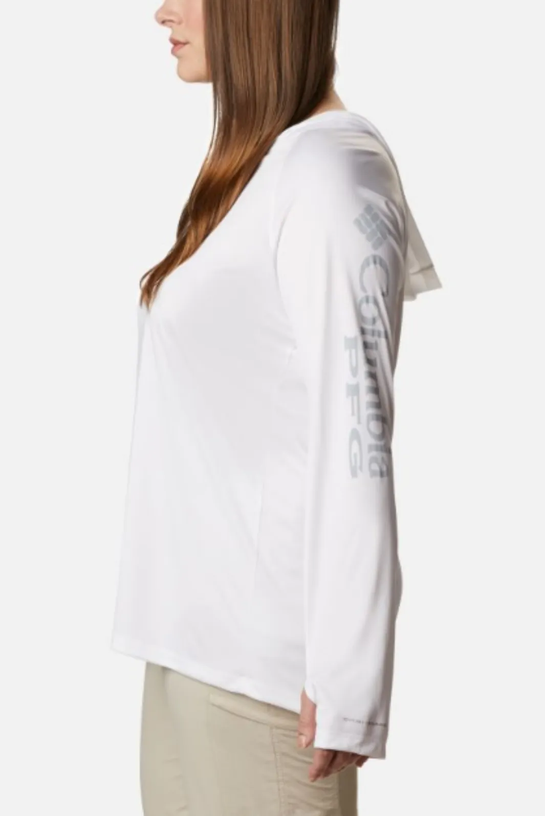 T-shirt M/L à capuche PFG Tidal Tee Taille Plus Blanc Gris Cirrus Logo de Columbia Vêtements Columbia