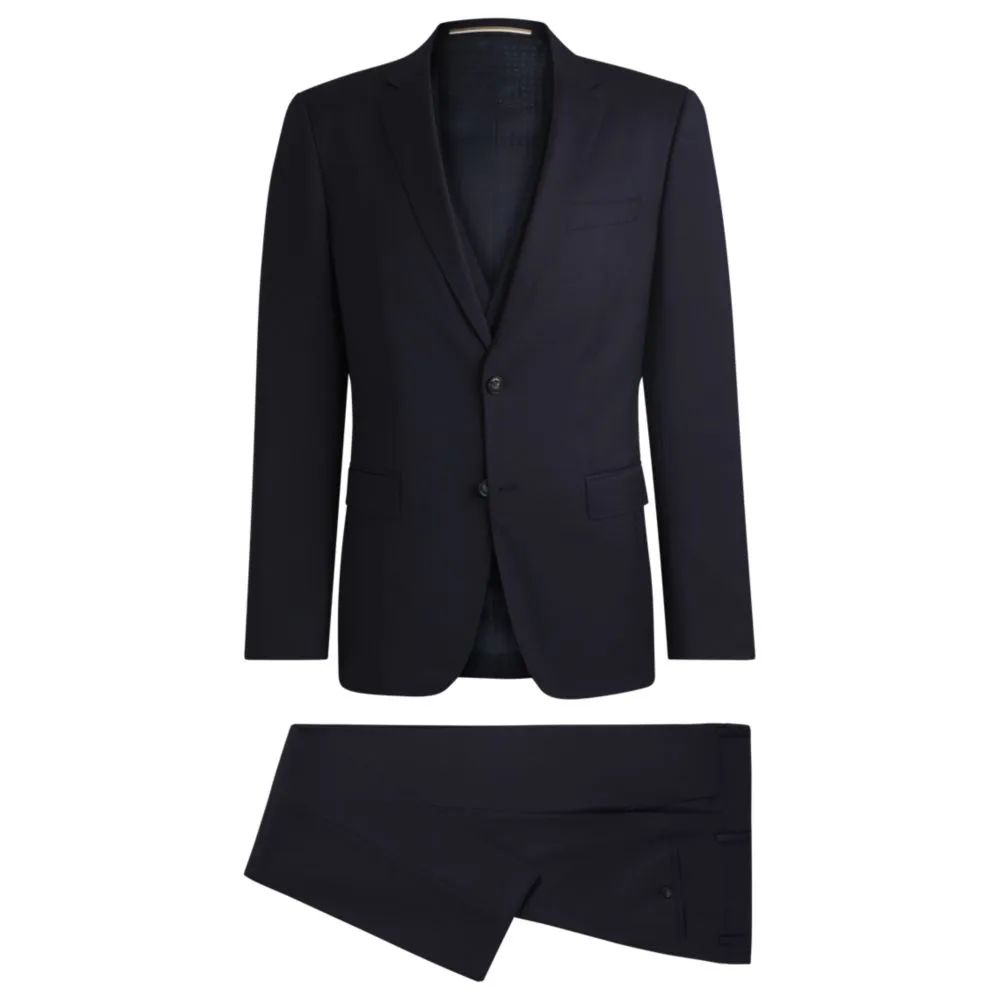 Costume trois-pièces ajusté en laine extensible à motifs