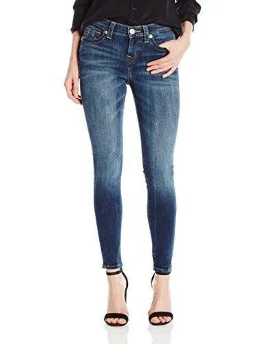 True Religion Halle Jean Super Skinny à œillets, Taille Moyenne, Bleu Océan, 27