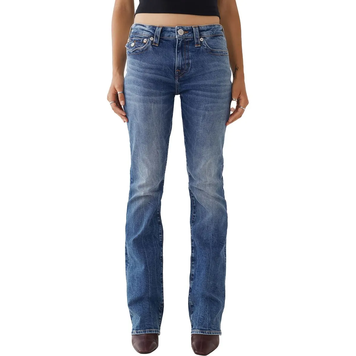 True Religion Jeans Femme Taille Moyenne Mi-Haute Coupe Droite Lavage Moyen