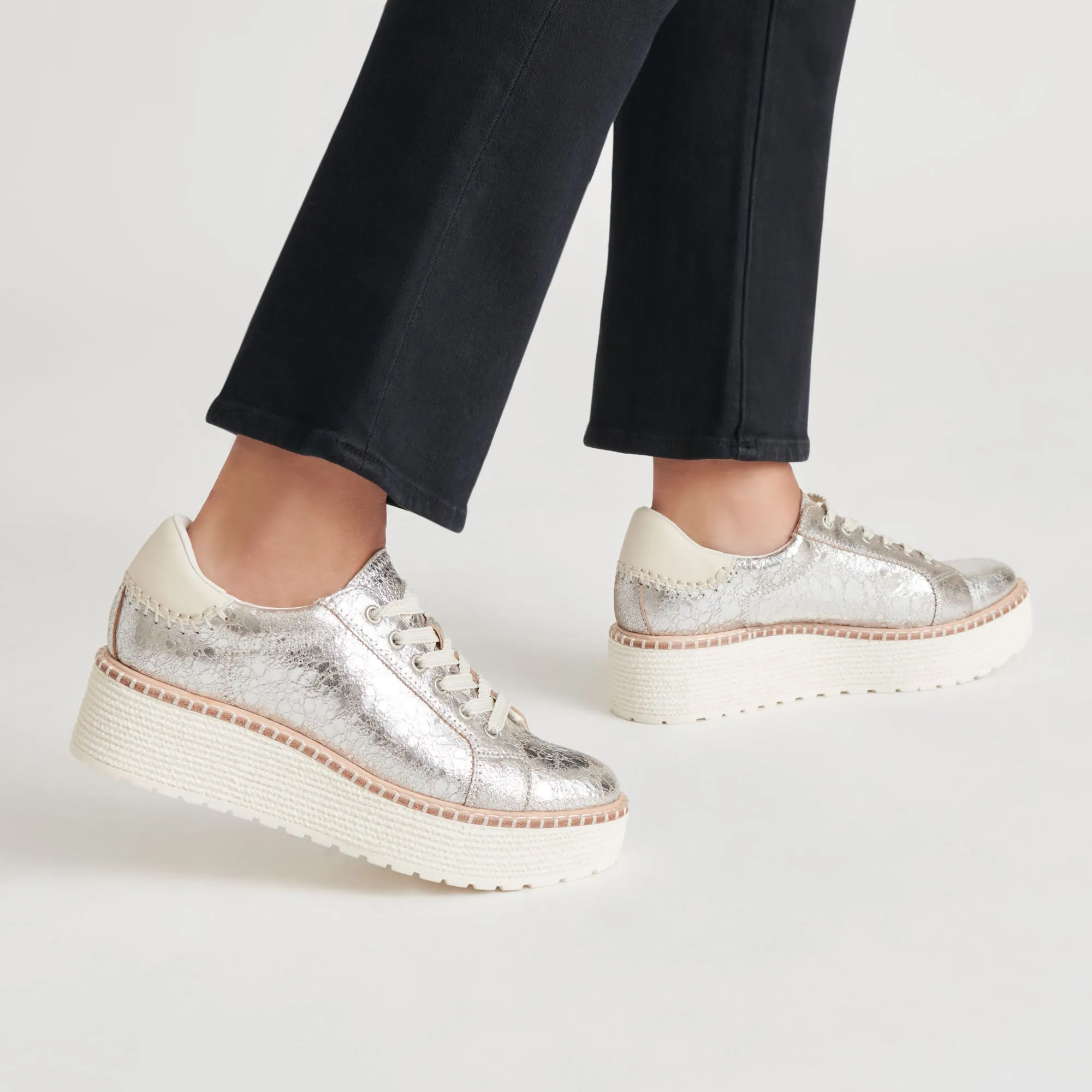 TWAIN SNEAKERS CUIR ARGENTÉ CRAQUELÉ