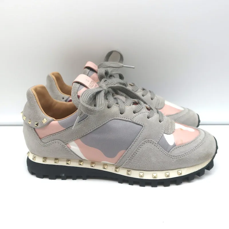 Valentino Soul Rockstud Sneakers Camouflage Rose & Suède Gris Taille 35