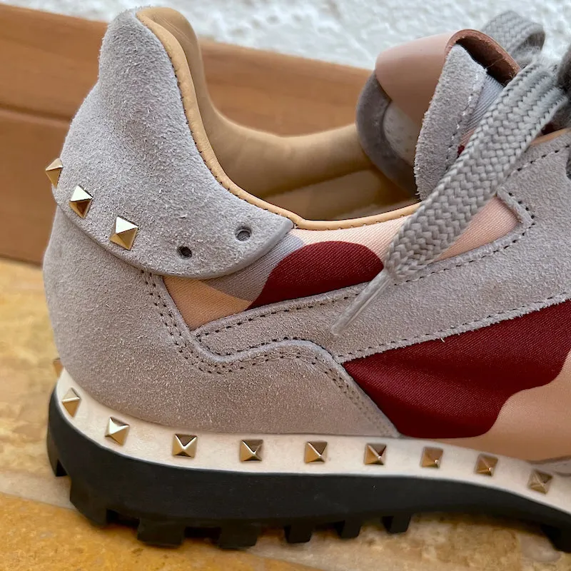 Valentino Soul Rockstud Sneakers Camouflage Rose & Suède Gris Taille 35